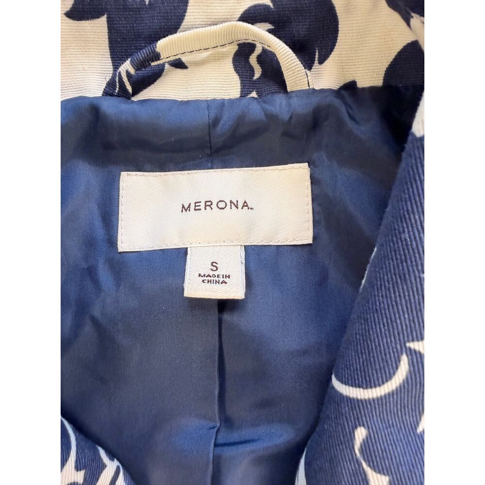 Merona Trench Coat/Jacket Blue Floral with Belt/Double Buttons / Women's S - Picture 2 of 11